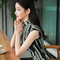 black and white stripes|Modern one-Pieces Qipao Dress（香嵩）