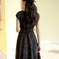 Ink and Black Embroidered Jacquard | Waist-Cinched Neo-Chinese Dresses (竹灵)