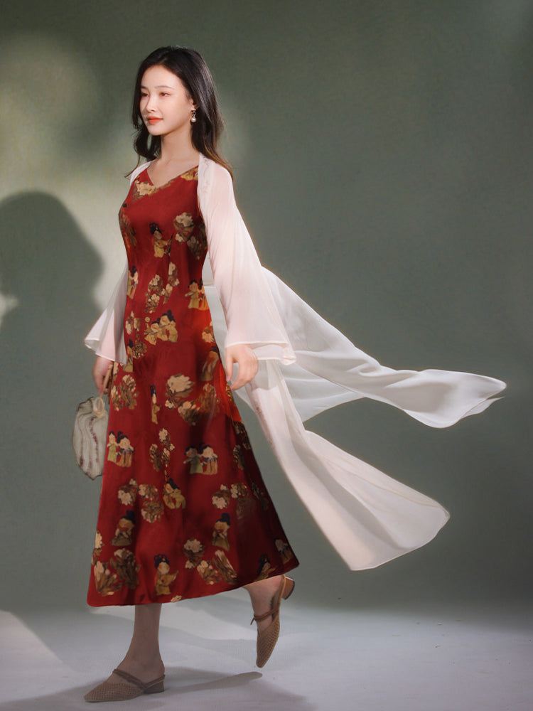 Pale Pink Silk Embroidered | Hanfu-Style Long Draped Cardigan (菲芸)