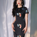 Black satin|Embroidered two-tone goldfish|Modern one-Pieces Qipao Dress（锦秀）