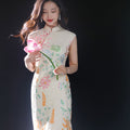 Colorful Lotus Flower Cotton and Linen Embroidery|Modern one-Pieces Qipao Dress（菡裳）