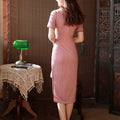 Pink and White Plaid Print|Modern one-Pieces Qipao Dress（容音）