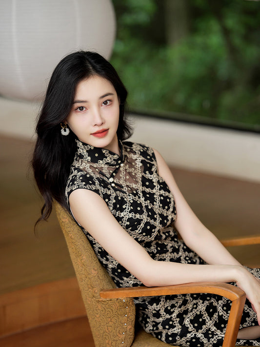 Caramel Diamond Lattice lace | Modern one-Pieces Qipao Dress（晗香）