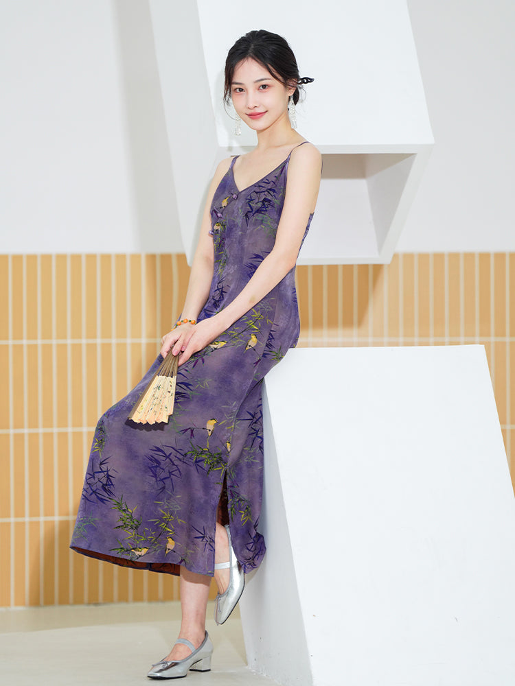 Lilac purple|Modern one-Pieces spaghetti strap dress（馨竹）