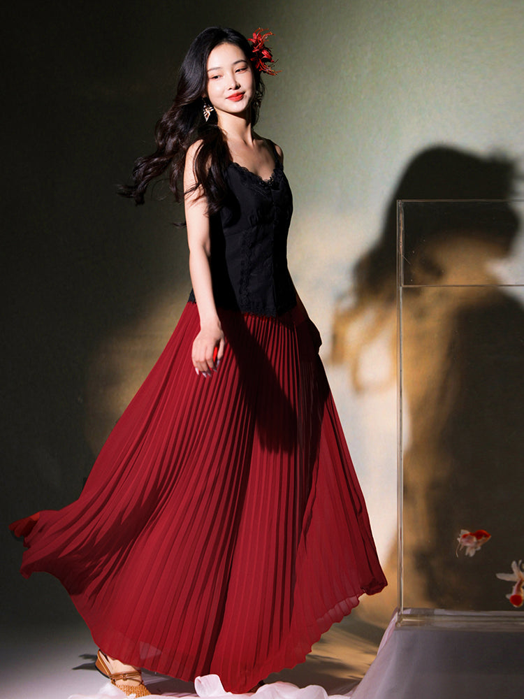 Vibrant Red|Modern Pleated Trousers(舒影）