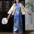 Light beige with pale blue floral prints cardigan（蔓蝶）