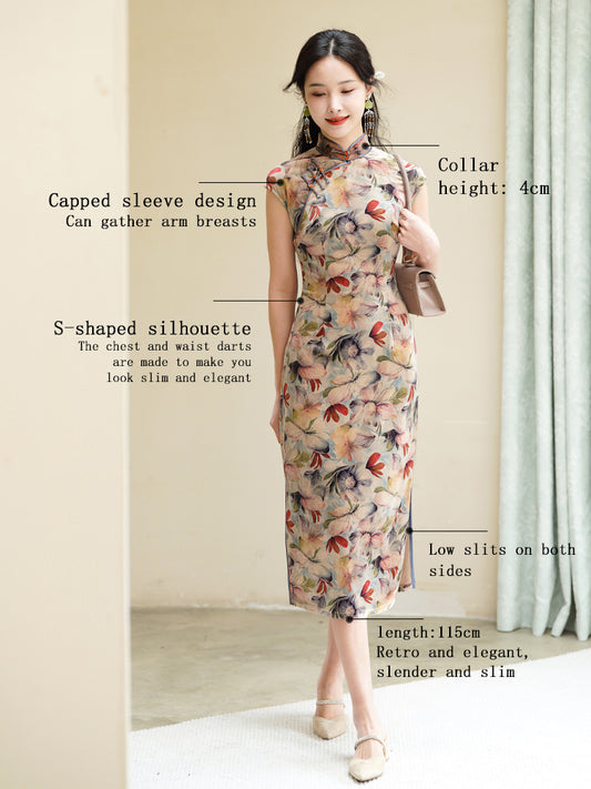 Luxury Italian milled stretch velvet| Modern one-Pieces Qipao Dress（知熹）