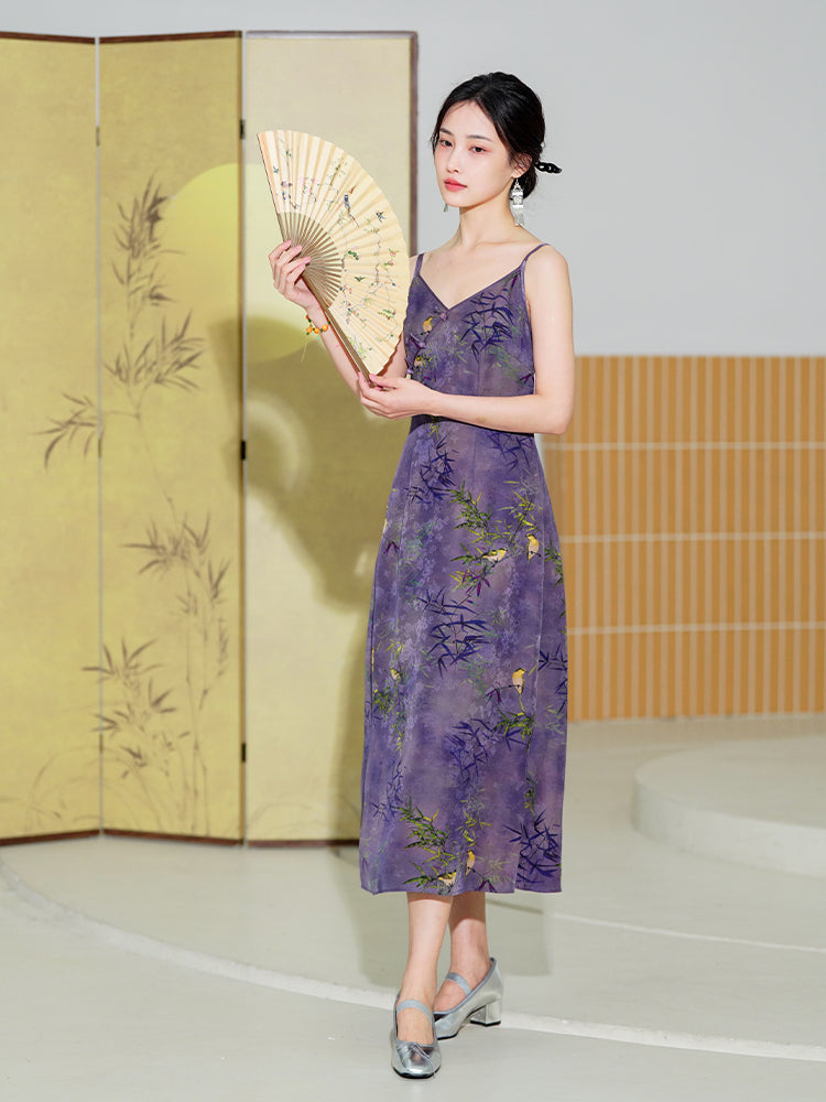Lilac purple|Modern one-Pieces spaghetti strap dress（馨竹）