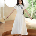 Ivory White Hand-Painted Bamboo | Neo-Chinese Dress（君竹）