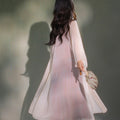 Pale Pink Silk Embroidered | Hanfu-Style Long Draped Cardigan (菲芸)