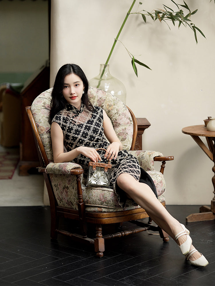 Caramel Diamond Lattice lace | Modern one-Pieces Qipao Dress（晗香）