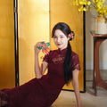 Burgundy Lace Embroidery | Modern one-Pieces Qipao Dress（绯颜）