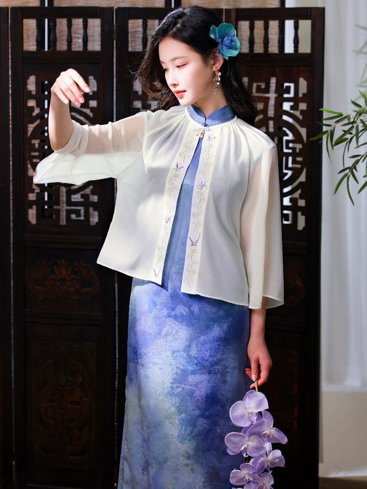 Transparent white|Butterfly Embroidery cardigan（淑蝶）