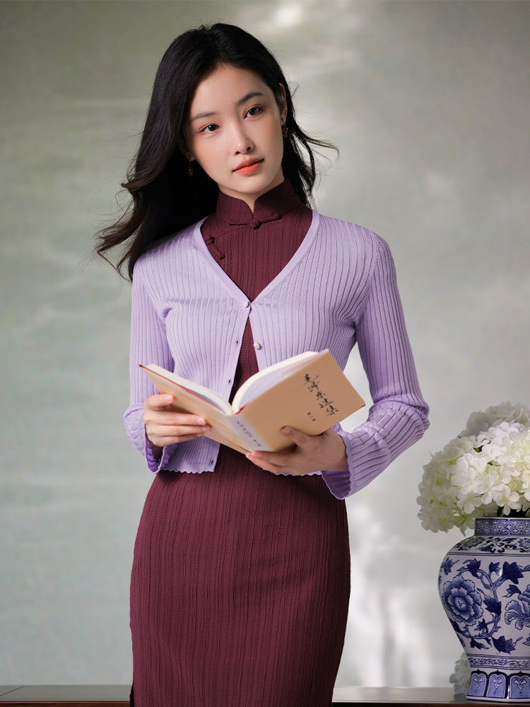 Natural Silk Acetate|flared sleeves Cardigan(俞麦)