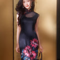 Black Ground with Floral Motifs | Modern one-Pieces Qipao Dress（晚俪）
