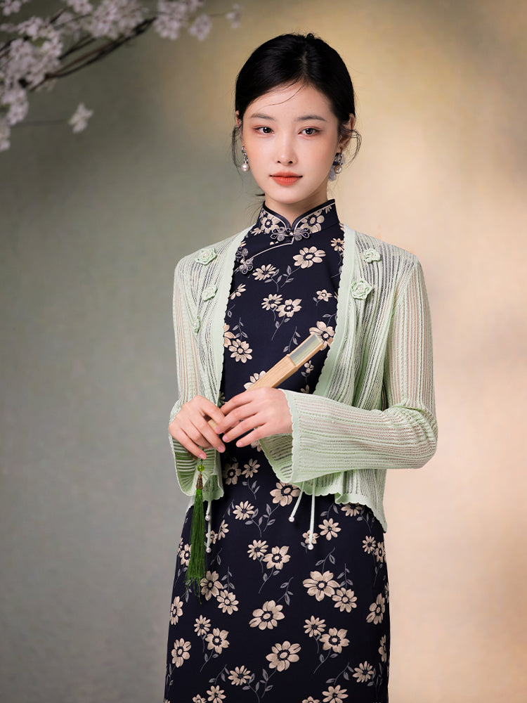 Knit Crochet|Micro Flared Sleeves Knit Cardigan(倾黎）