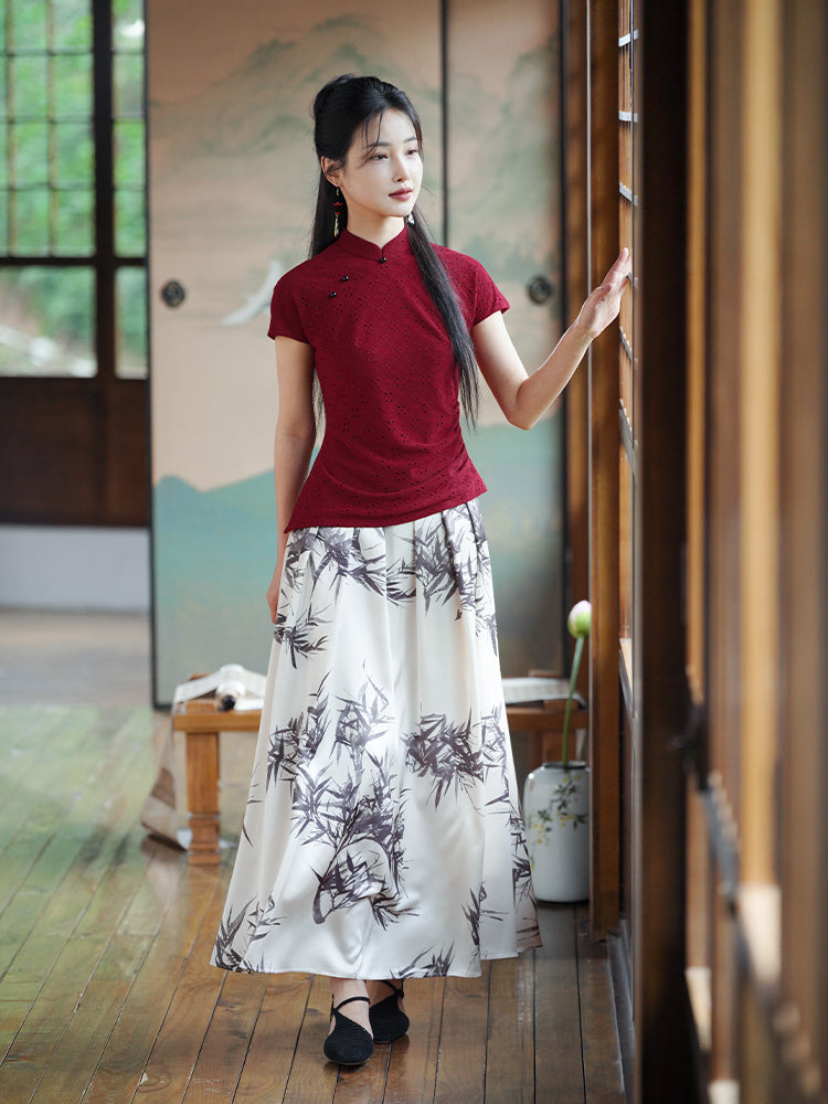reddish color|Modern one-Pieces Qipao top（胭华）