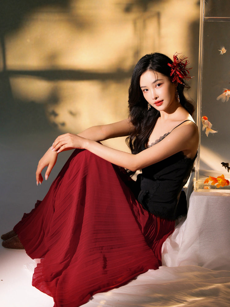 Vibrant Red|Modern Pleated Trousers(舒影）