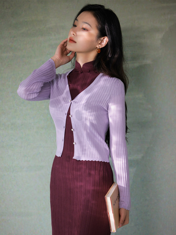 Natural Silk Acetate|flared sleeves Cardigan(俞麦)