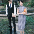 Dusty Blue Elastic Lace | Modern one-Pieces Qipao Dress（兰若）
