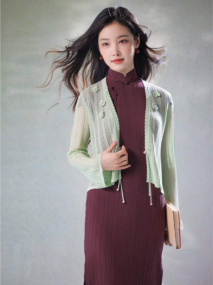 Knit Crochet|Micro Flared Sleeves Knit Cardigan(倾黎）