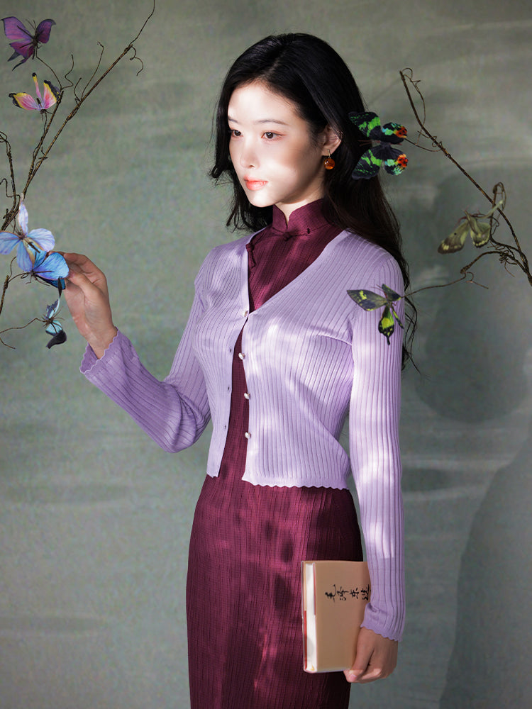 Natural Silk Acetate|flared sleeves Cardigan(俞麦)