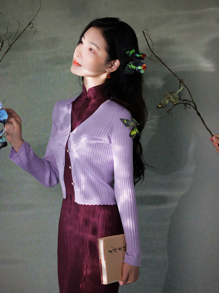 Natural Silk Acetate|flared sleeves Cardigan(俞麦)