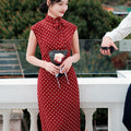 dark red polka dot|Modern one-Pieces Qipao Dress（舒萌）