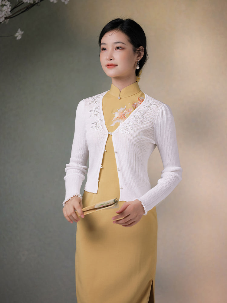 Goose Yellow   | Embroidered Knit Qipao Cardigan（诺洳）