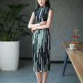 black and white stripes|Modern one-Pieces Qipao Dress（香嵩）