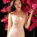 Peach-Tinted Camellia Embroidery | Slip Mermaid Gown（妤婉）