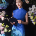 Inked Aurora Blue Green Color Gradient|Modern one-Pieces Qipao Dress（玦光）
