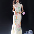 Colorful Lotus Flower Cotton and Linen Embroidery|Modern one-Pieces Qipao Dress（菡裳）