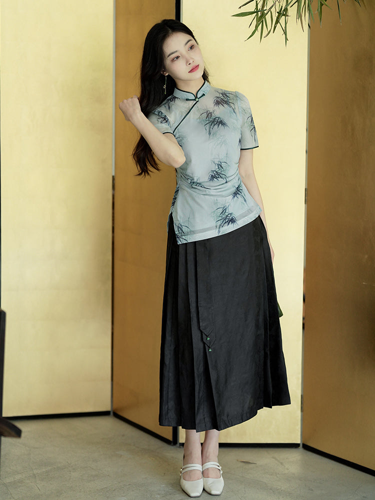 mint green|Modern one-Pieces Qipao top（竹青）