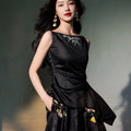ink Black Silk Embroidered  | Sleeveless Camisole（墨莞）