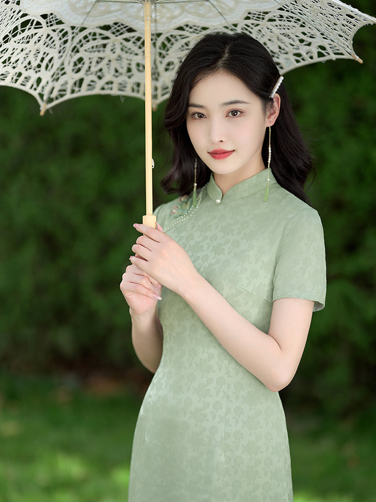 Pea - Green|Modern one-Pieces Qipao dress（陇月）