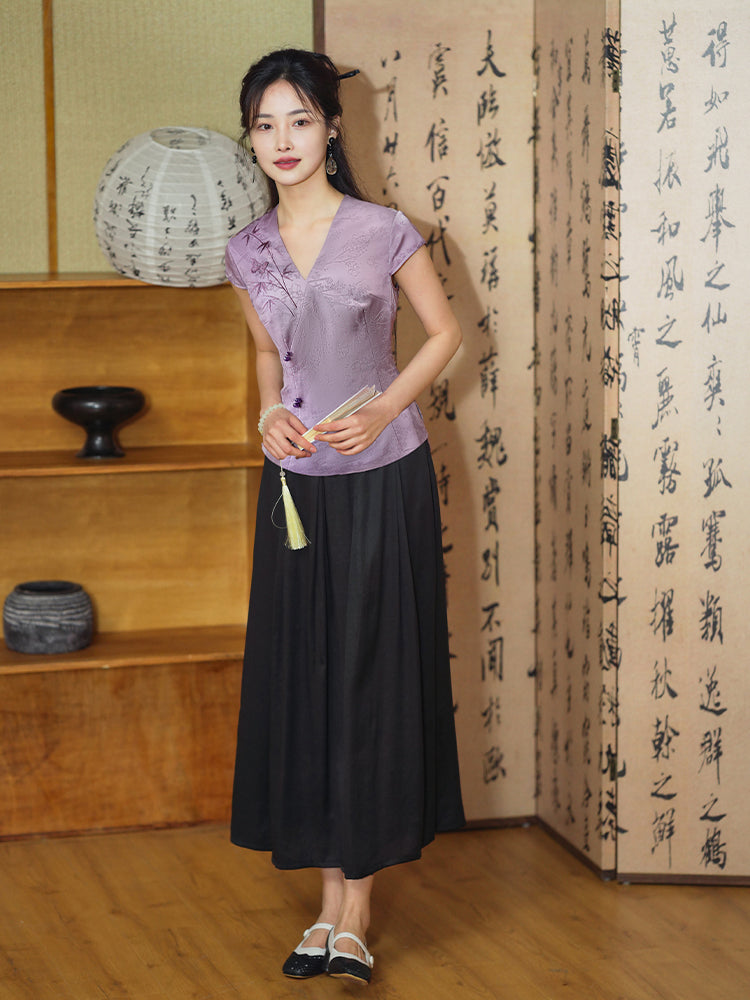 Lilac| Blouse with Exquisite Bamboo Patterns（玉茹）
