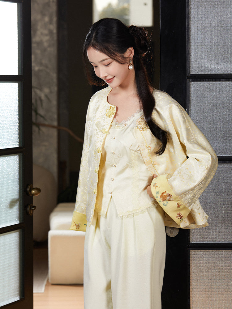 Vintage-Inspired Republic Era Schoolgirl Dress  | Velvet Cheongsam Top（琳悦）