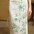 Botanical-Dyed Ivory Silk Satin | Modern one-Pieces Qipao Dress (青韵)