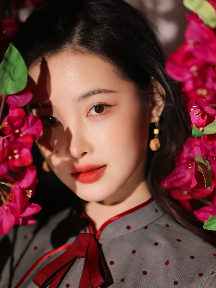 Dusk Grey with Red Polka Dots | Modern one-Pieces Qipao Dress(佳音)