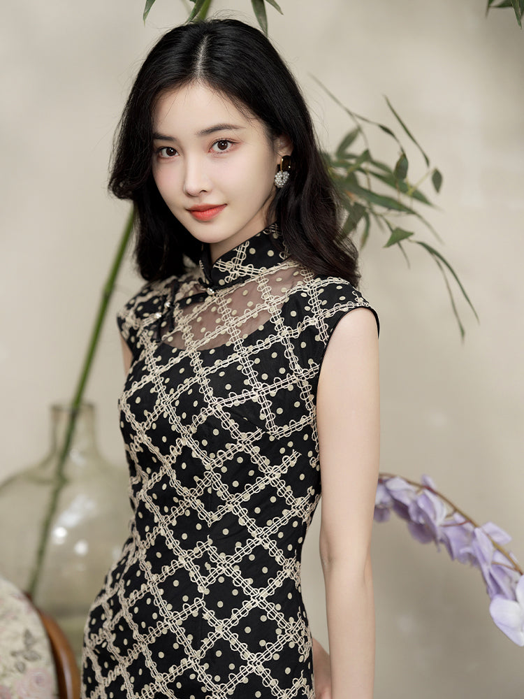 Caramel Diamond Lattice lace | Modern one-Pieces Qipao Dress（晗香）