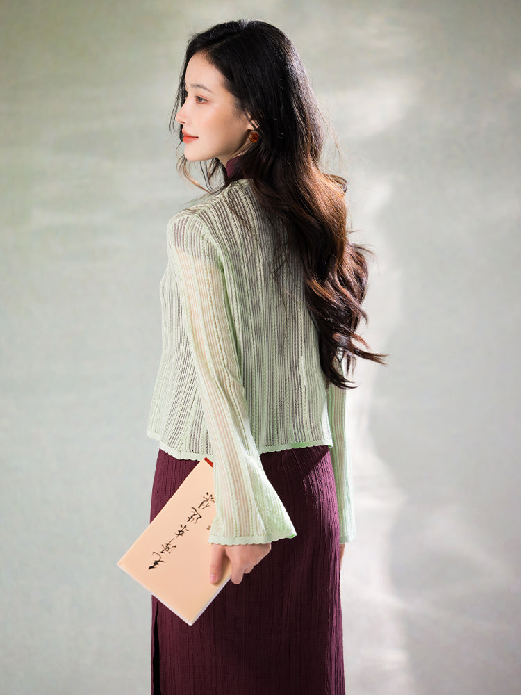 Knit Crochet|Micro Flared Sleeves Knit Cardigan(倾黎）