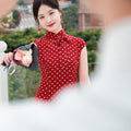 dark red polka dot|Modern one-Pieces Qipao Dress（舒萌）