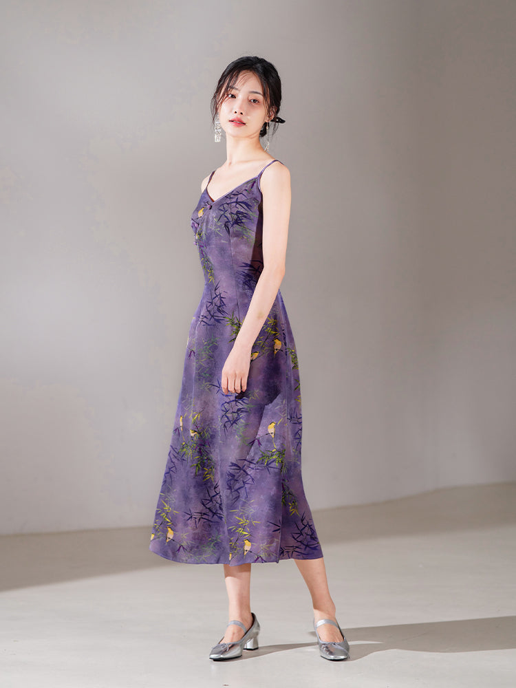 Lilac purple|Modern one-Pieces spaghetti strap dress（馨竹）