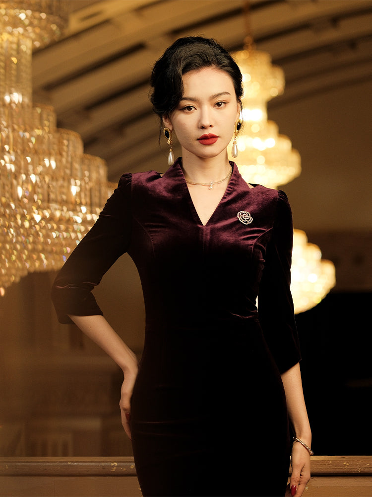 Deep Purple Velvet | Modernized Qipao Evening Dress（马莲）