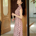 Botanical-dyed geometric prints  | Modern one-Pieces Qipao Dress（念辞）