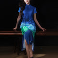 Inked Aurora Blue Green Color Gradient|Modern one-Pieces Qipao Dress（玦光）