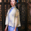 Light beige with pale blue floral prints cardigan（蔓蝶）