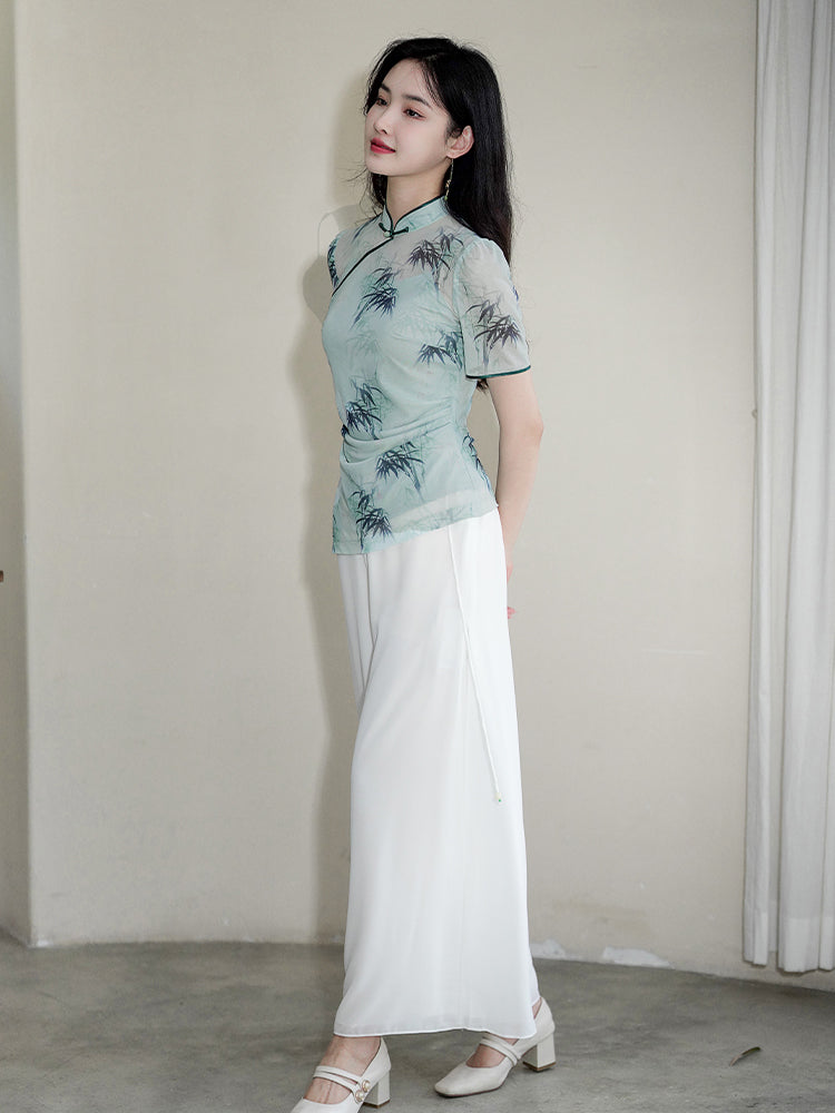 mint green|Modern one-Pieces Qipao top（竹青）