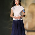 White|Orchid Embroidery Modern one-Pieces Qipao blouse（令娴）
